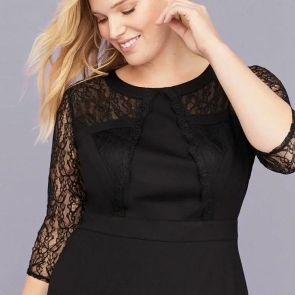 Lane Bryant Lace Sheer 3/4 Sleeve Sheath Dress Plus Size 26 Black LBD Wedding - Picture 2 of 13